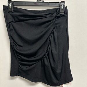 Ruched Asymmetrical Black Ribbed Mini Skirt Bodycon Grunge Festival